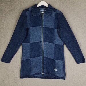 Blue Willi's Sweater Women's Medium Blue Full Zip Patchwork Knit Vintage Tunic